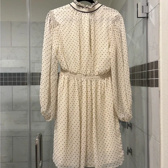 Sandro Cream Polka Dot Long-Sleeve Dress - Picture 5 of 7